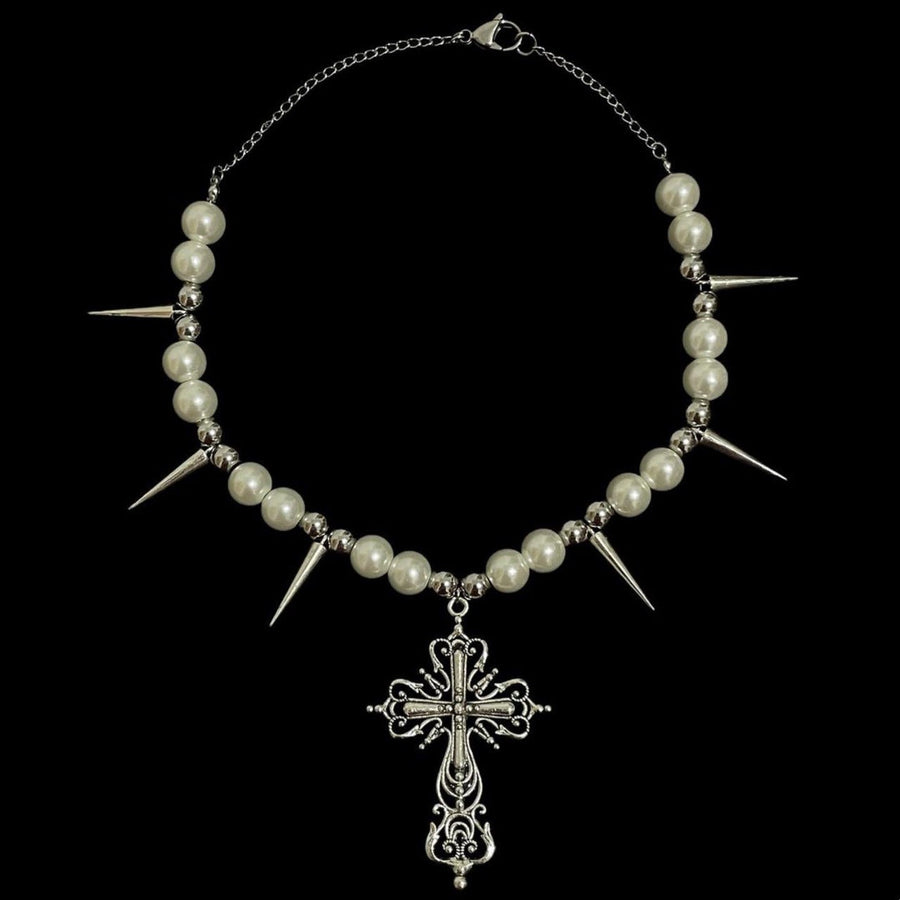 AristoWear Goth Cross Pearl Necklace