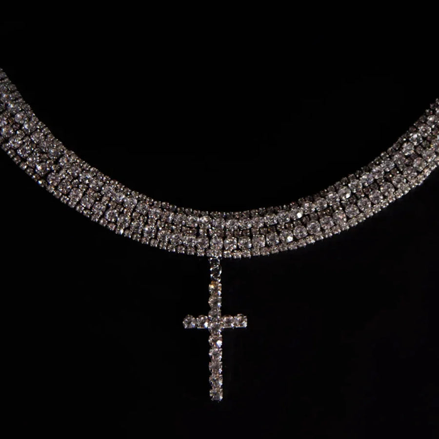 AristoWear Rhinestone Cross Choker Necklace